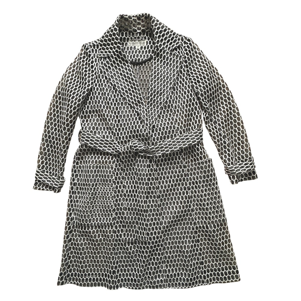 Yoana Baraschi Made in NYC Black White Geometric Print Belted Trench Coat sz 8 - Picture 2 of 10
